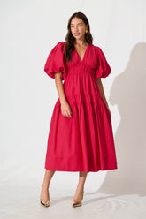 Red Cotton Midi Dress: Amalie Style